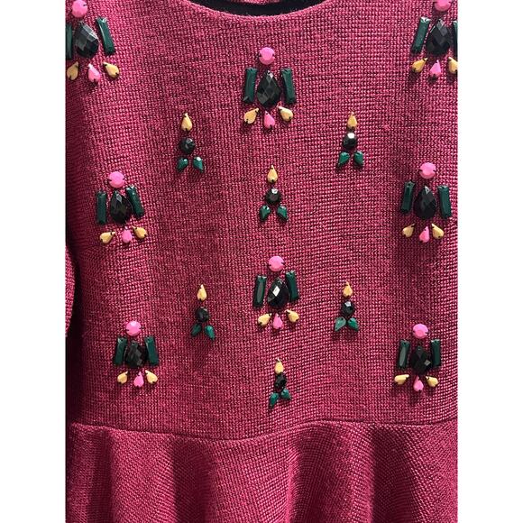 Dolce Vita Anthropologie Women's Gem Peplum Top Knit Burgundy Sweater sz Lg - Picture 7 of 9